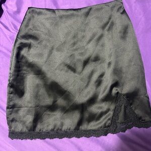 Adika Black Satin Lace-Trim Chemise skirt